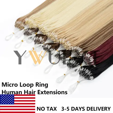 Micro Loop Ring Human Hair Extensions 12"-20" Natural Black Brown Blonde Link Hair 50pcs Micro Beads Extensions 30g for Women