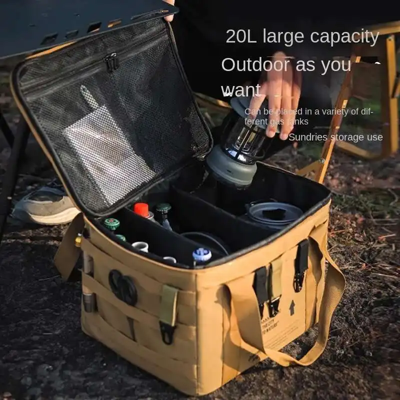 

Multifunctional Large Capacity Outdoor Storage Bag 20L Layered Tactical Camping Pot Set Tool Organizer