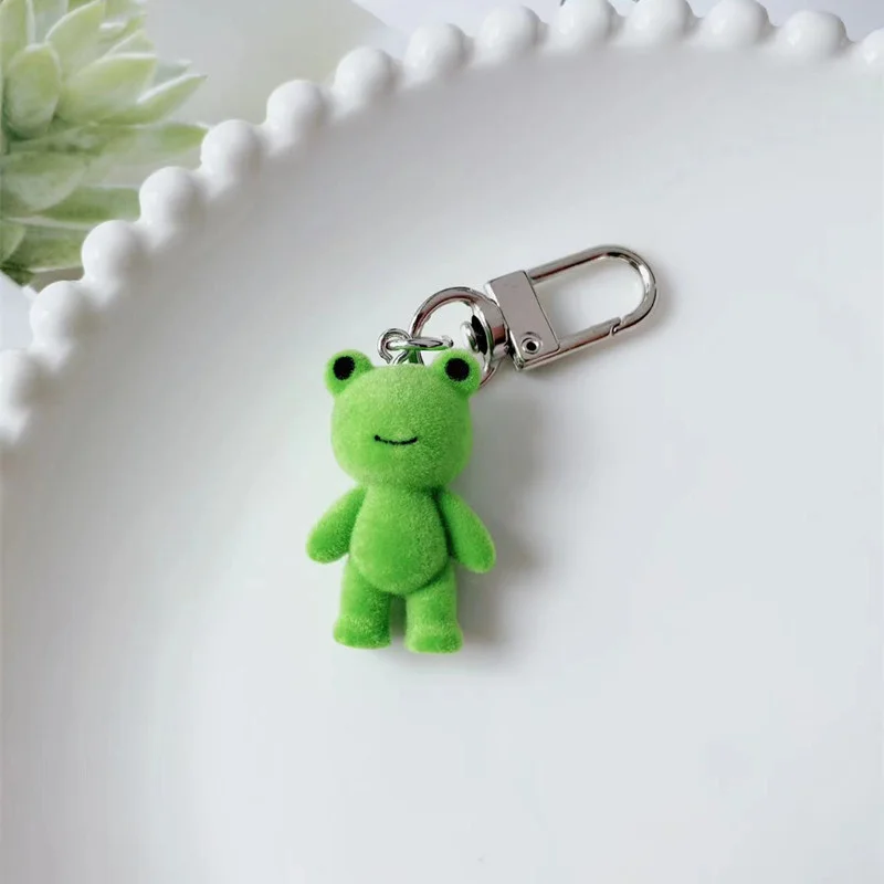 Cute 3D Flocking Frog Keychain Flocked Little Frog Couple Mobile Phone Pendant Car Keyring Earphone Backpack Charms Bag Decor