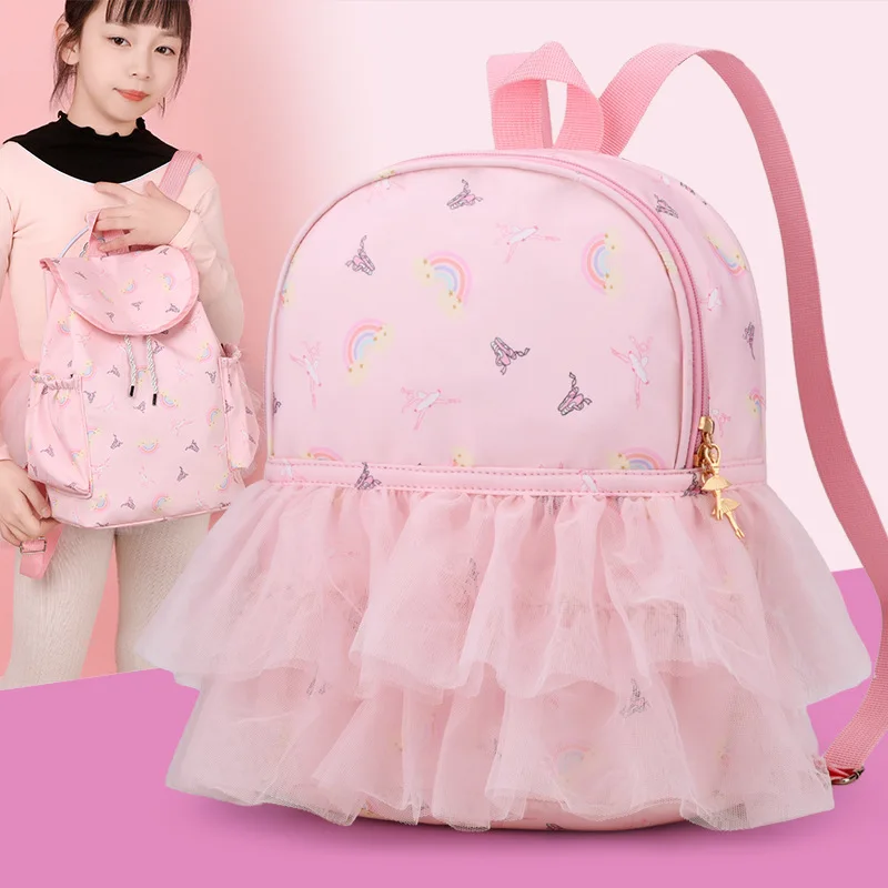 Nylon fabric waterproof student cute schoolbag with cartoon color contrast, lightweight children's dance backpack