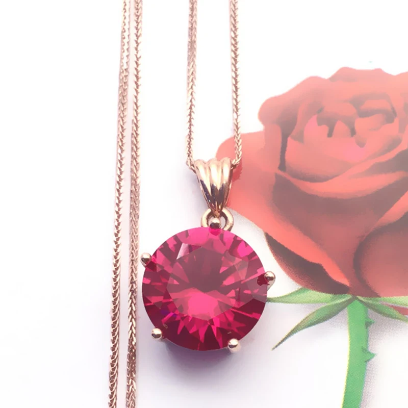 

585 Purple Gold Necklace Simple Ruby necklace for woman 14K Rose Gold Plated Exquisite Pendant Elegant Engagement Jewelry