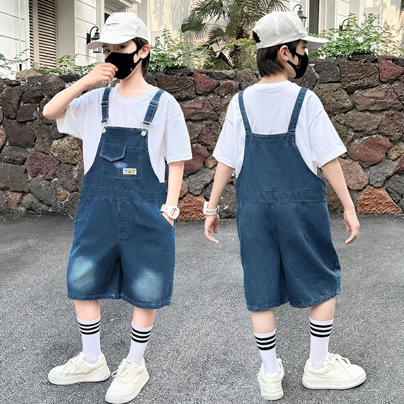 

Kids Child Retro Blue Denim Overalls with Shorts for Boys and Girls Elegant Casual Summer Street Outfit Short Jeans Jumpsuit