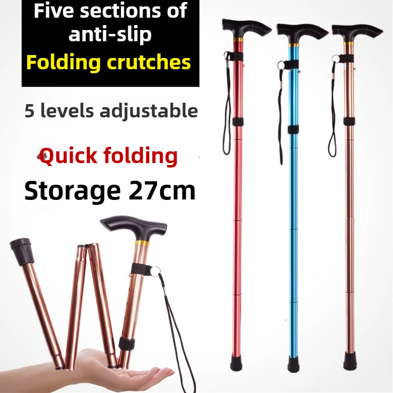 Verstellbarer, teleskopischer, tragbarer, zusammenklappbarer Gehstock aus Aluminiumlegierung, Wanderstock, rutschfeste Gehkrücken für ältere Menschen