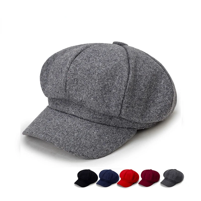 Woolen Solid Color Beret Fashion Outdoor Cotton Hat Autumn and Winter Windproof Hats Men's and Women's Universal Caps