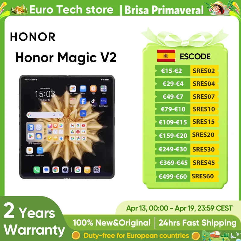 Honor Magic V2 Version mondiale 5G Smartphone pliable Snapdragon 8 Gen2 LTPO écran OLED 120Hz 50MP Triple caméra Android Mobile