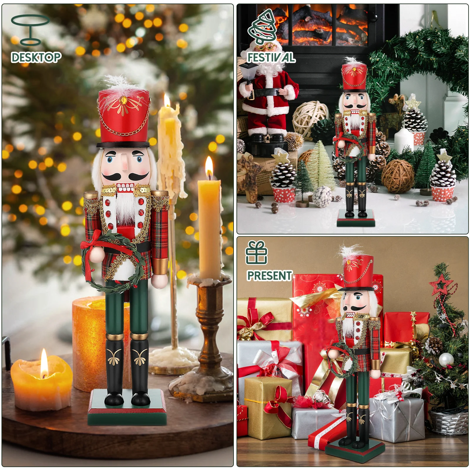 

Soldier Nutcracker Christmas Decor 38CM Red Body Wooden Craft Traditional Symbol Festive Xmas Scene Layout Home Decor