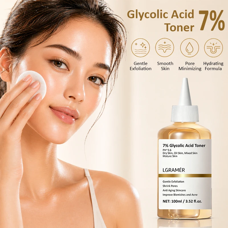 Tónico Exfoliante con Ácido Glicólico al 7%, Tónico Facial Exfoliante, Tónico Minimizador de Poros, Piel Suave, Tono Uniforme, Fórmula Hidratante 100ml