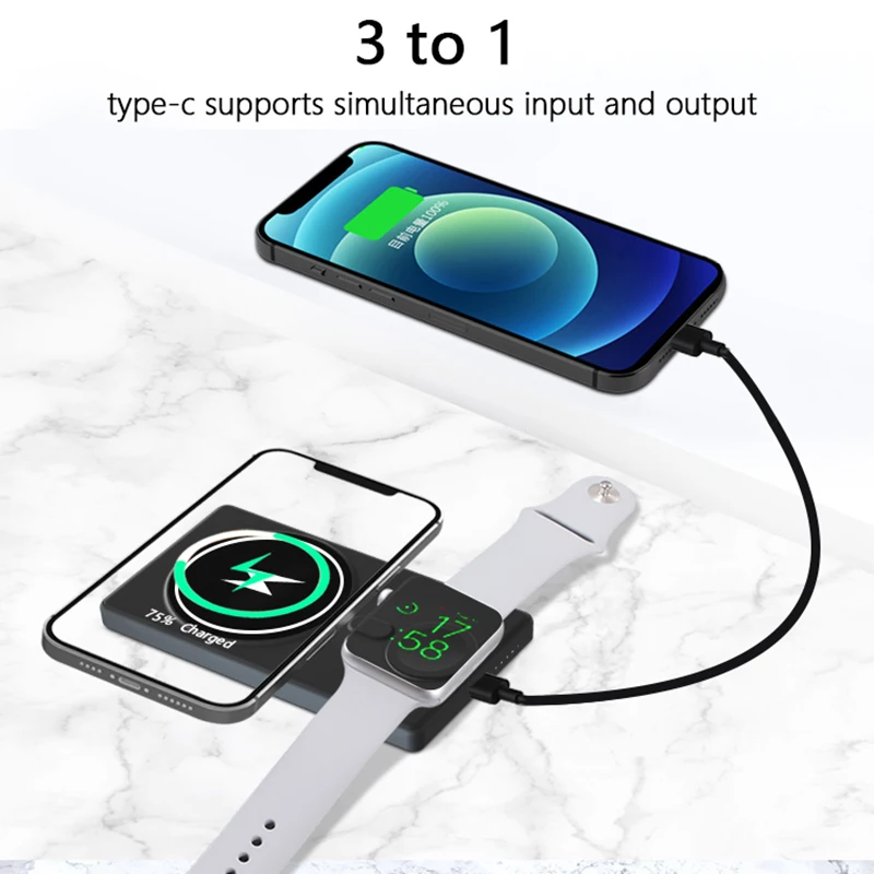 Power Bank a induzione magnetica, batteria esterna a ricarica rapida wireless, iPhone 14, 13 Pro Max, Apple Watch, Airpods Pro, 5000 mAh