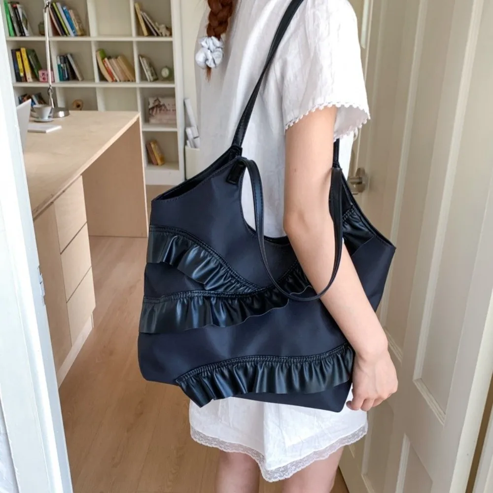 

Trendy Korean Frill Shoulder Bag Stylish Large Capacity Ruffle Tote Bag Pu Leather Sweet Women's Handbag Girls