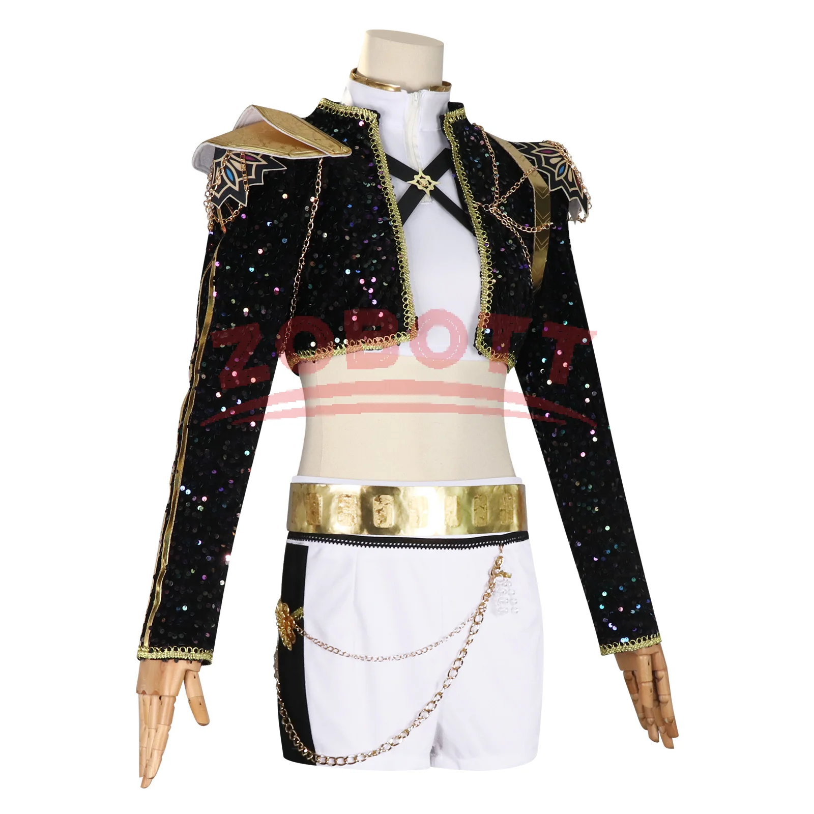 KPop شيطان الصيادين رومي زوي ميرا تأثيري حلي شعر مستعار المرأة الأسود الذهبي البدلة هالوين حفلة لعب الأدوار وتتسابق #5