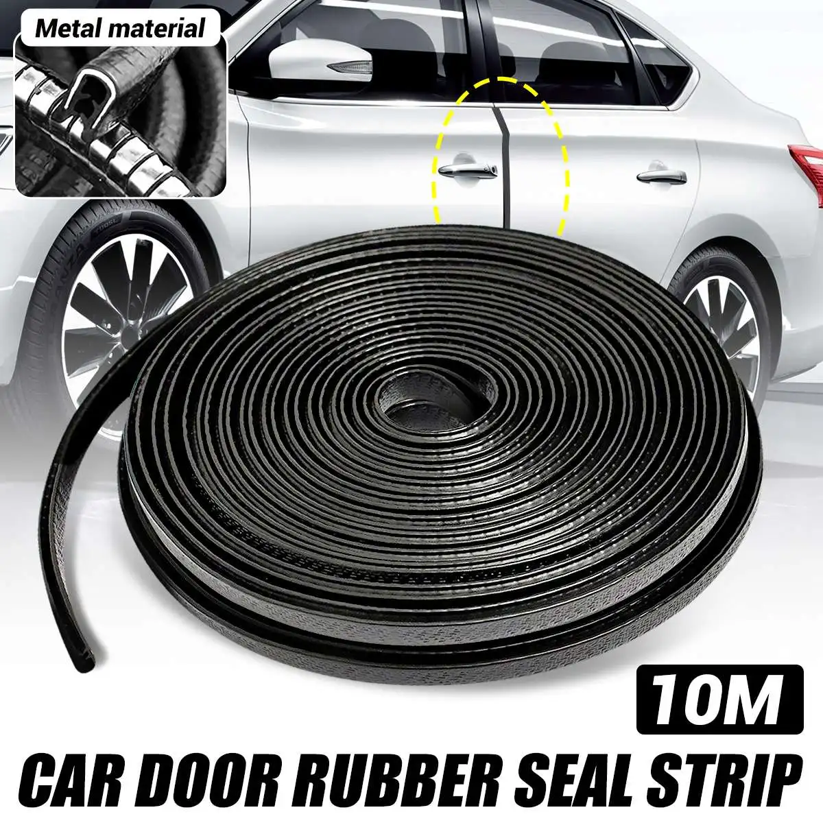 

10M Car Door Anti Collision Strip with Steel Disc Bumper Trim Edge Scratch Protector Strip Sealing Guard Styling Car Decor