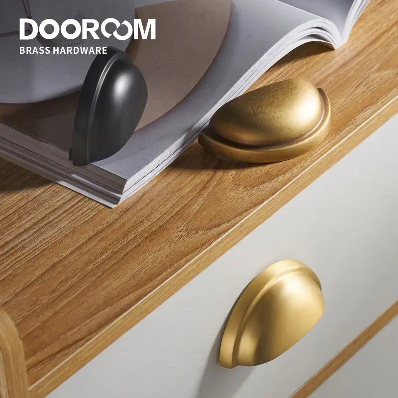 Dooroom Brass Furniture Handles Matt Brushed Nickel Yellow Bronze Cup Handle Cupboard Wardrobe Dresser Shoe Box Drawer Bin Pulls