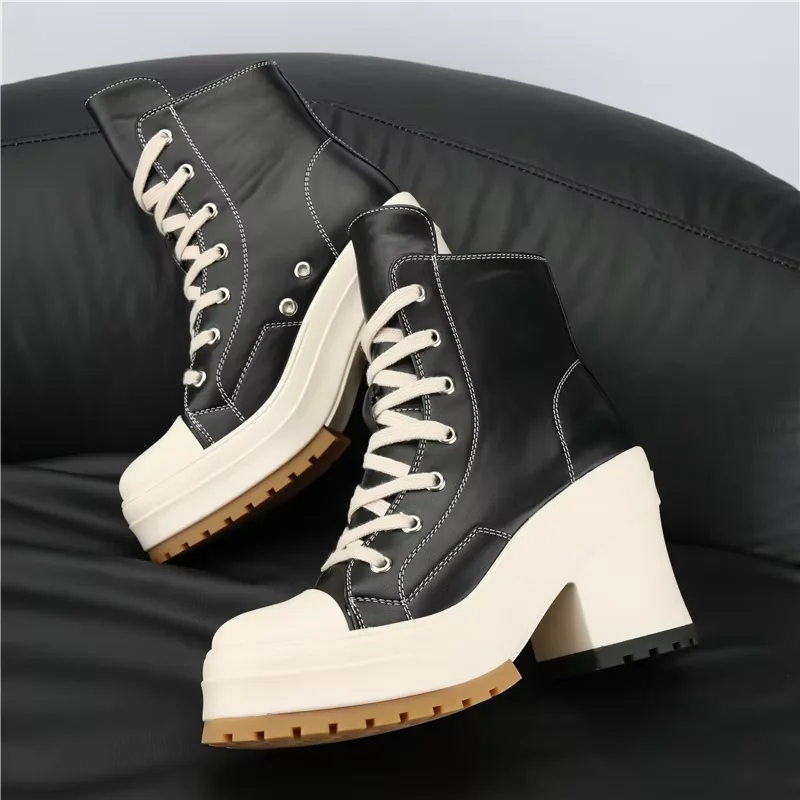 

Women Chunky Heel Platform Ankle Boots Fashion All Match Casual Knight Boots Mixed Color Mujer High Heel Modern Botas Gothic