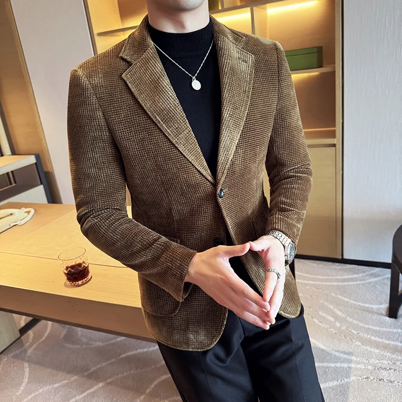 Blazer Hombre High-quality Corduroy Suit Jacket Korean Version Business Slim Fit Formal Social Banquet Dress Jacket Size 4XL-M