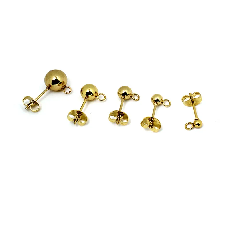 20Pcs 3 4 5 6 8mm Stainless Steel Hypoallergenic Round Ball Post Earrings Stud with Loop Fit Women DIY Earring Jewelry Making