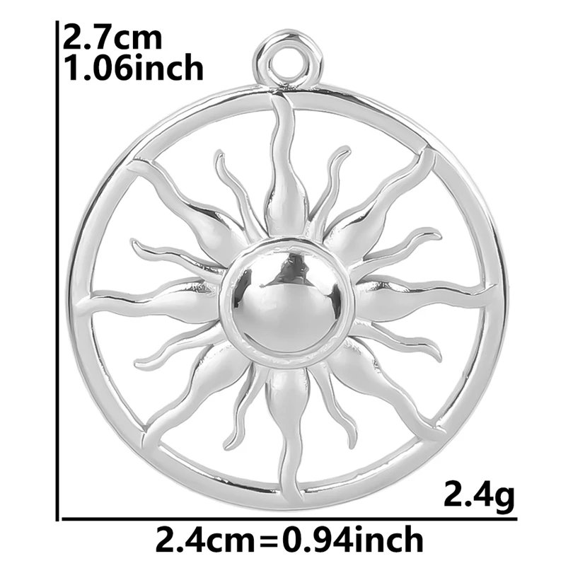 6pcs Silver Sun Charm Stainless Steel Jewelry Making