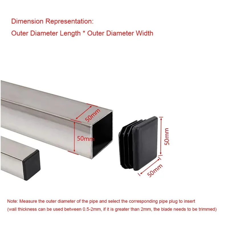 

Square Tube End Caps Stainless Steel Chair Footrest Plug Plastic Cover