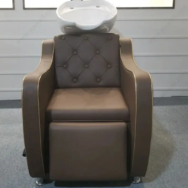 Hairdressing Shampoo Bowl Chair, Hair Salon Furniture, Backwash Unit with Massage, Brown Color