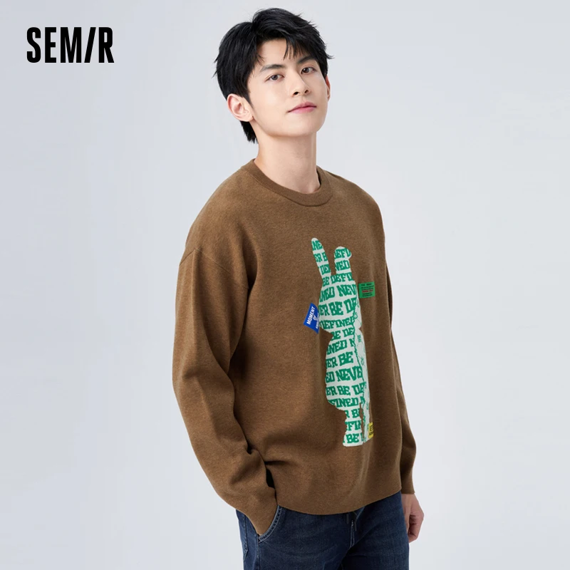 Semir Pullover Sweater Men Winter Fashion Fun Rabbit Letter Jacquard Sweater Comfortable Warm Loose Sweater