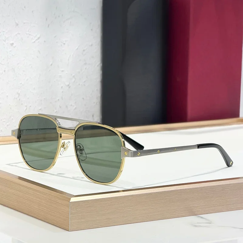 

Luxury Craft Double Bridge Pilot Sunglasses for Male Classical High Street Top Quality Gold Alloy Solar Glasses for Men