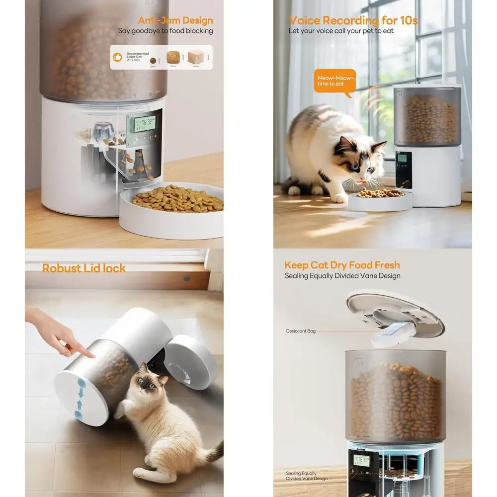 Dispensador automático de comida para gatos: dispensador de comida seca para perros pequeños cronometrado de 4L con voz de 10 segundos - Distributeur Nourriture Chat Hund Pr