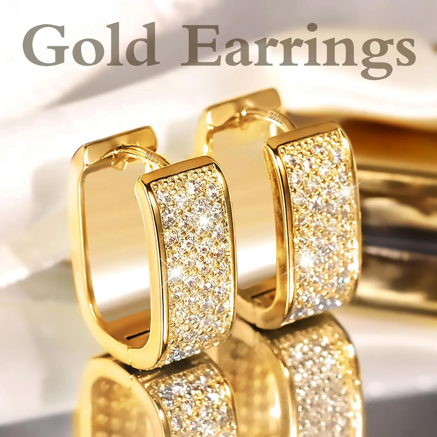 

Square Micro-Paved Zircon Earrings Elegant Commute Gold-Plated Luxury Ear Cuff Minimalist High-End Sensation Fashion Jewelry