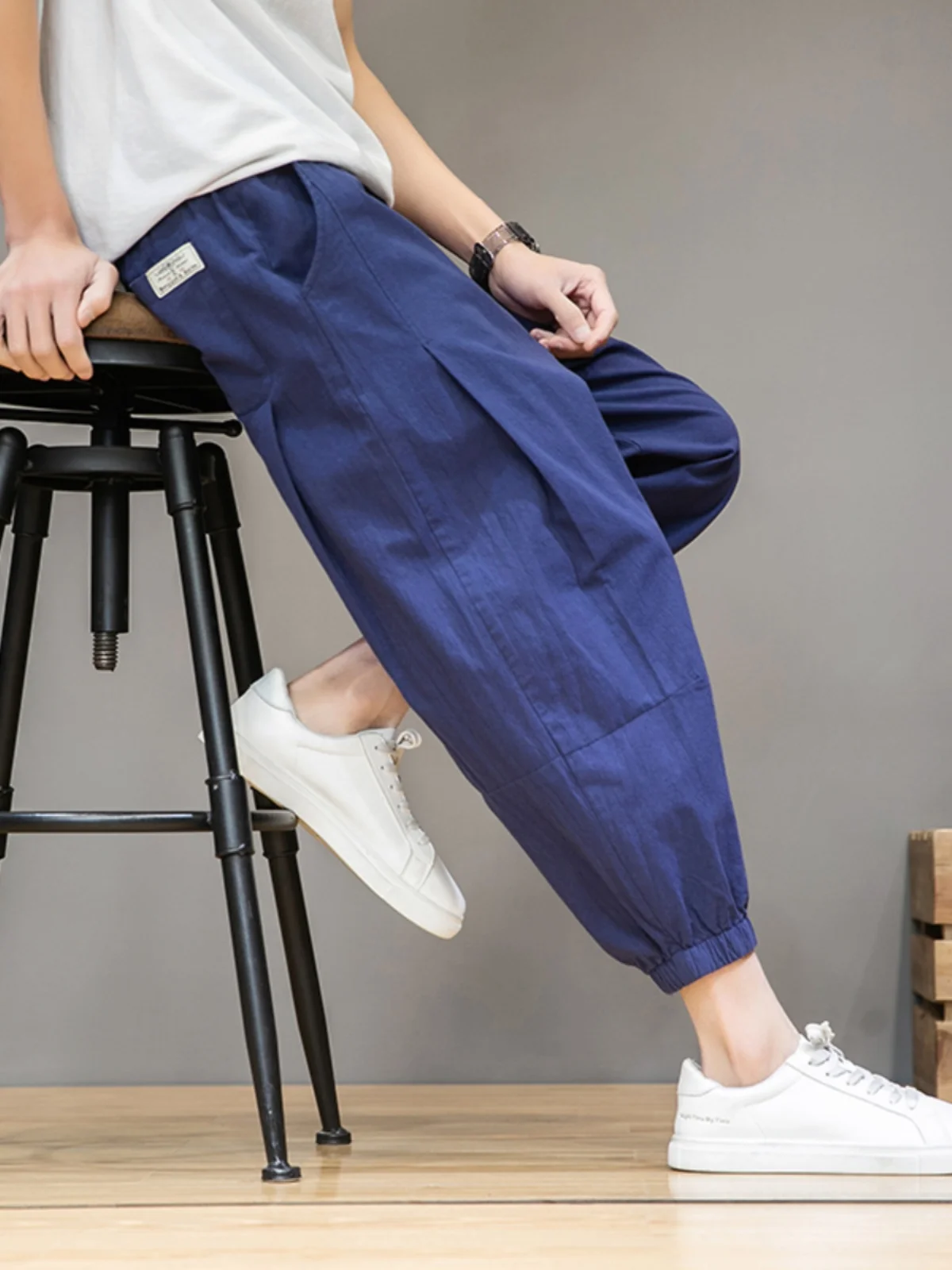 

Men's Summer Thin Cotton Linen Qui Dry Sports Pants Loose Large Size Harem Cuffed Pants Lantern Pants Casual Loose Fit