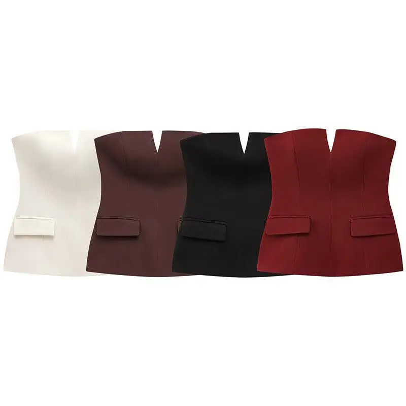 

Весенняя майка без бретелек с открытыми плечами, цветной женский жилет из полиэфирного волокна, топ на бретельках, модный повседневный