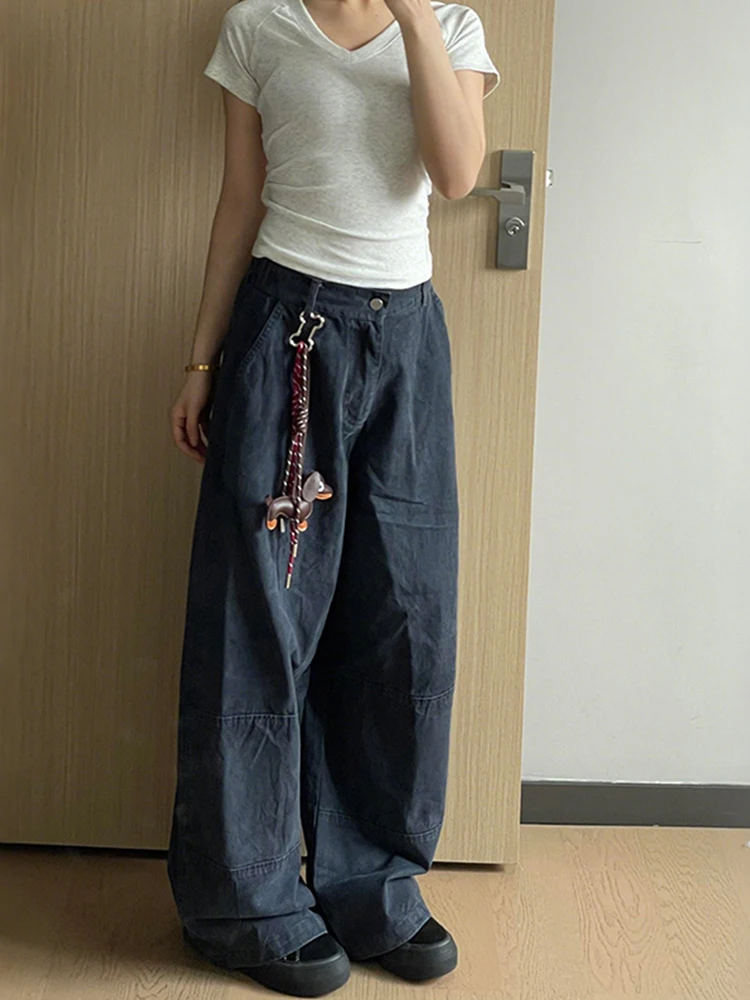 

plus Size American Style Wide Leg Workwear Jeans Women's High Waist Straight Leg Pants for Pear Shaped Body Autumn New Arrival