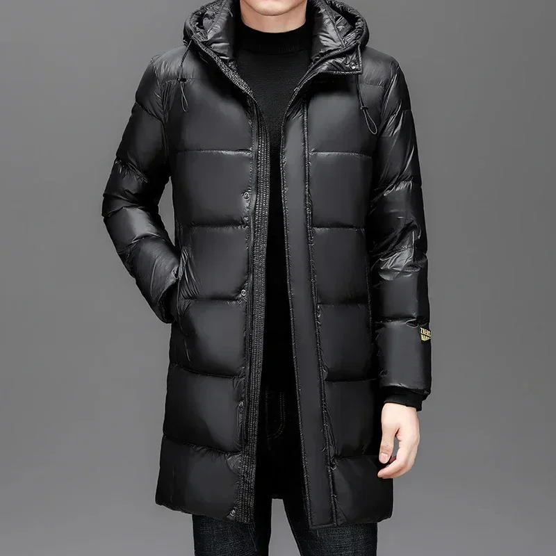 COZOK Mid-length Black and Gold Down Jacket Shiny Duck Thick Warm Hooded Cold-proof Coat New Business Men's Winter Jack