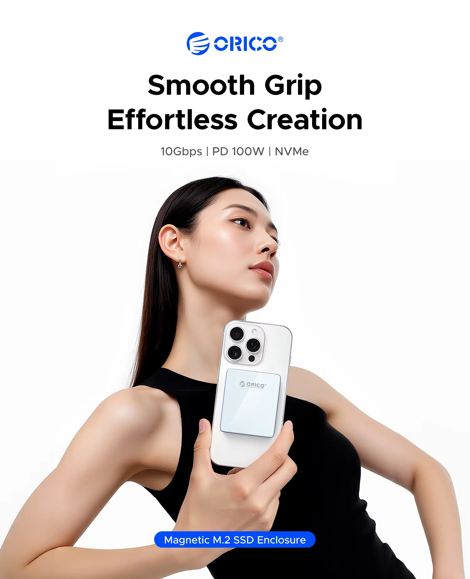 ORICO حافظة SSD خارجية M.2 NVMe حاوية SSD مغناطيسية 2230 2242 قارئ بطاقات TF مع PD 100 وات 10 جيجابت في الثانية لهاتف iPhone 16 17