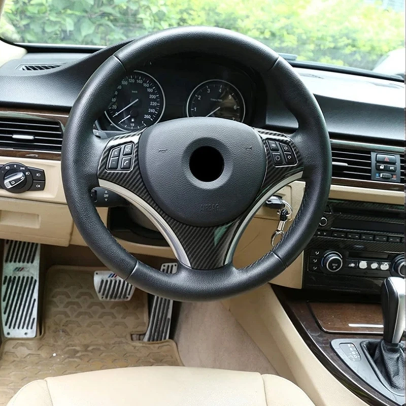 Cubierta de fibra de carbono para volante de coche, accesorios decorativos para BMW Serie 3 E90 E92 E93 Serie 1 E82 E87 2005 - 2011