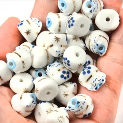 Blue Lucky Cat Shape Ceramic Beads Cute Horizontal Hole Porcelain Loose Beads For Jewelry Making Bracelet Keychain Accessory