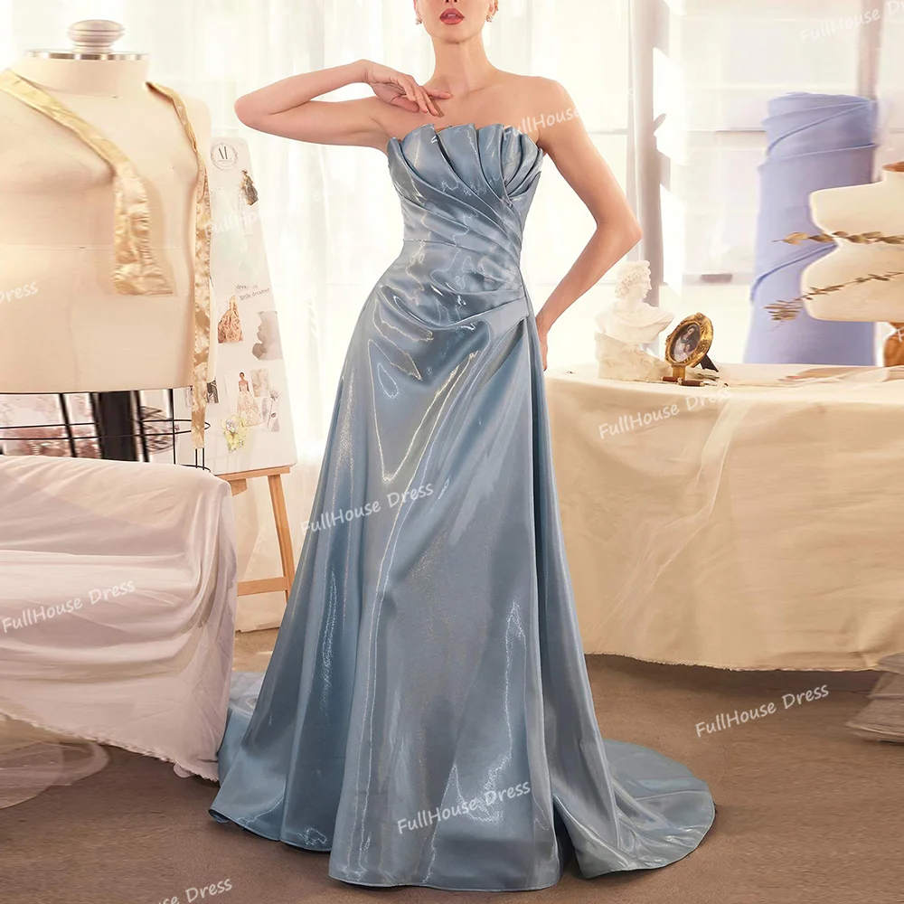 

Custom Made High Quality Boat Collar Tiered Pleated A-line Evening Gown Backless Floor Length Party Dress with Train سعيد