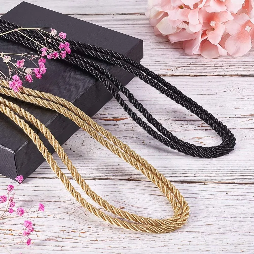 36 Yards Decorative Twisted Cord Gold Black 5mm Nylon Cord Rope Twisted Silk Ropes String Thread for Home Décor Embellish