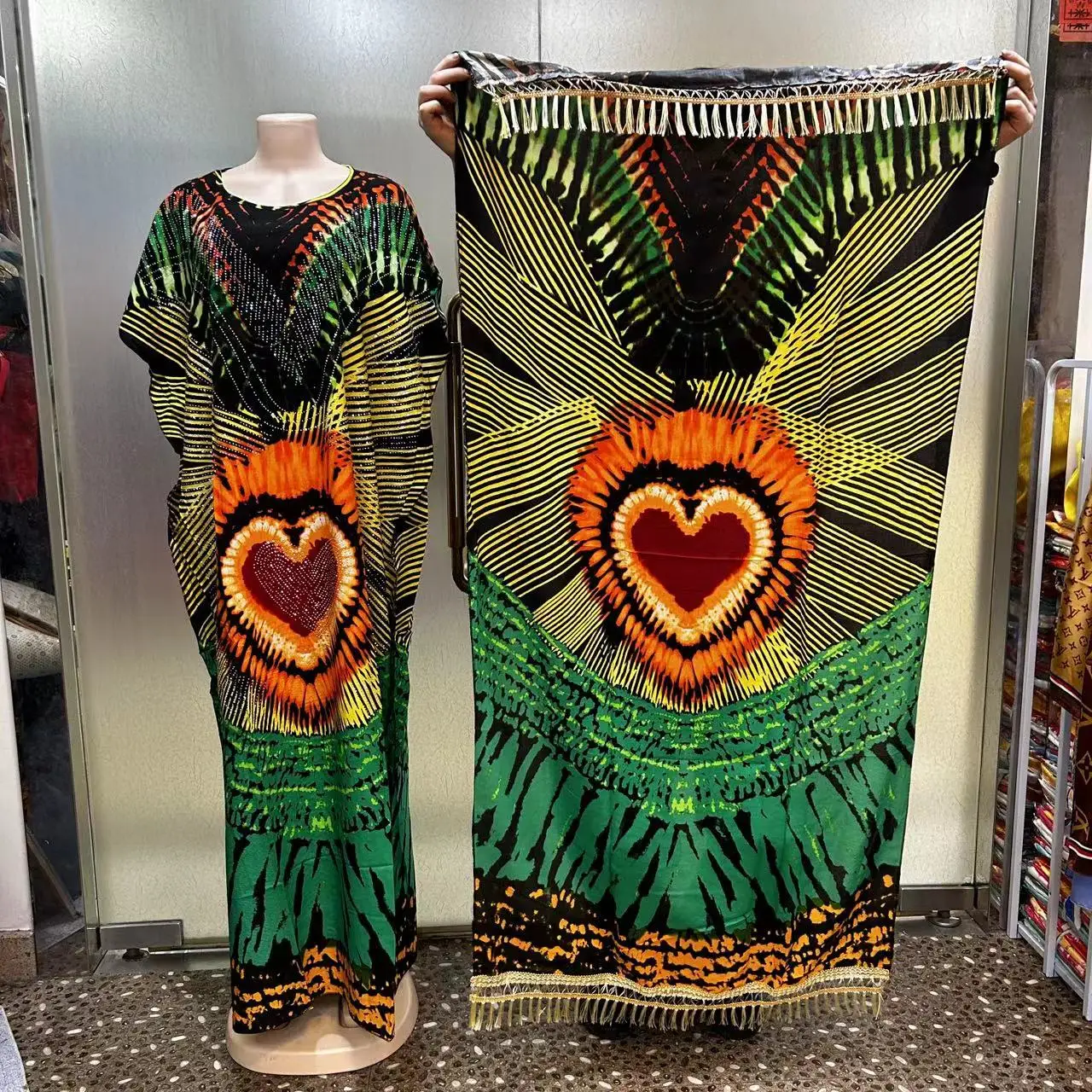 2025 New Ethnic Bubu Summer Diamond Printed Cotton Dress Breathable Large Size Adult Custom African Style