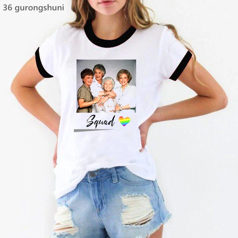 

Stay Golden Girls Merch Pride Squad Graphic Print T Shirt Women Summer Fashion Tshirt Femme White Short Sleeve T-Shirt Female