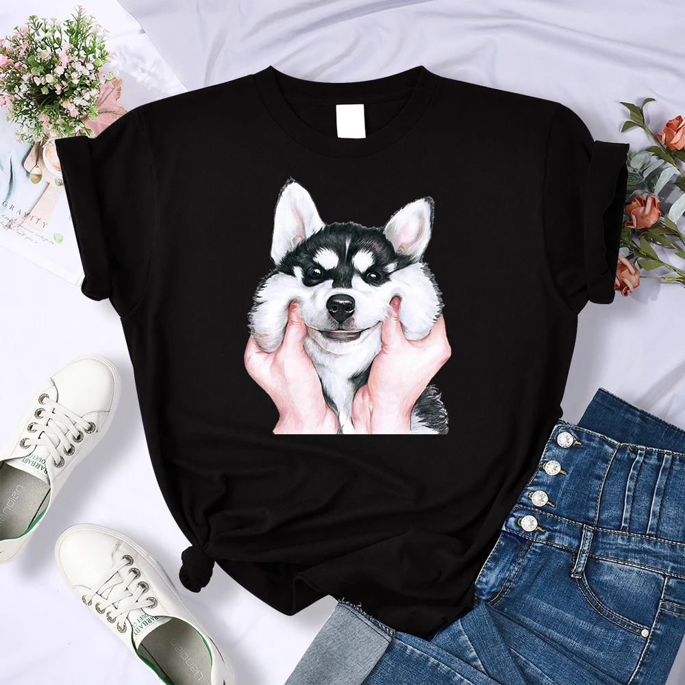 Cute Animal Husky Cool Printed Tshirt Women Fashion O-Neck Tee Clothes Fashion Breathable T Shirts Casual Crewneck Brand Tops