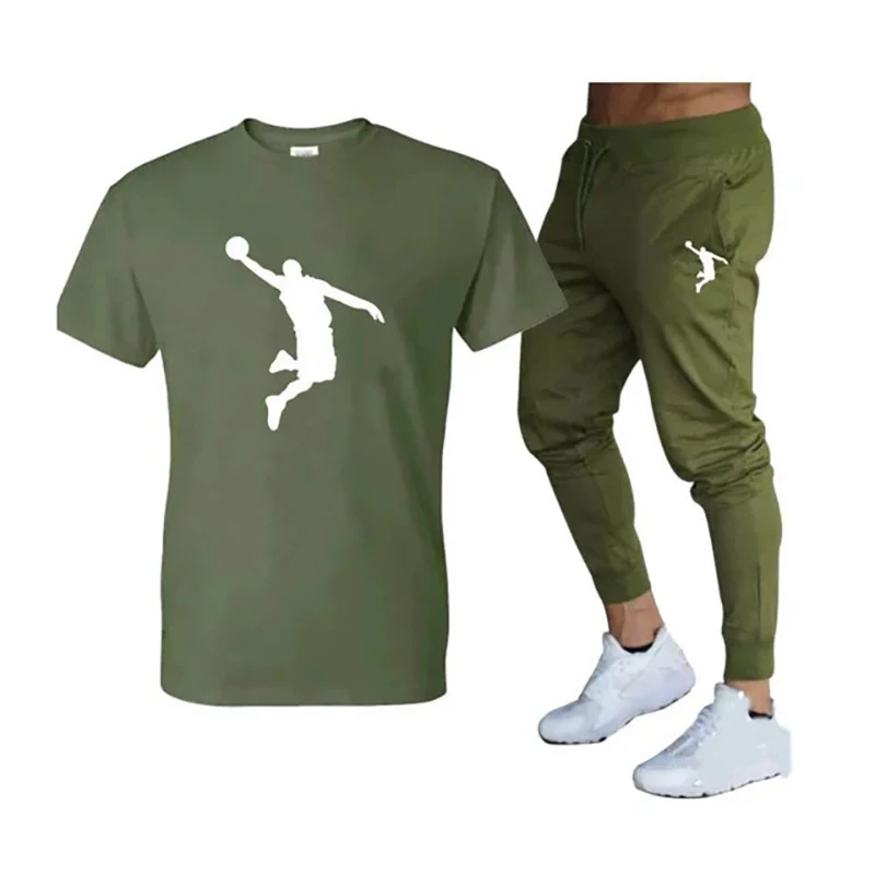 

Hot-Selling Summer T-Shirt Pants Set Casual Brand Fitness Jogger Pants T Shirts Hip hop Fashicon Men'sTracksuit