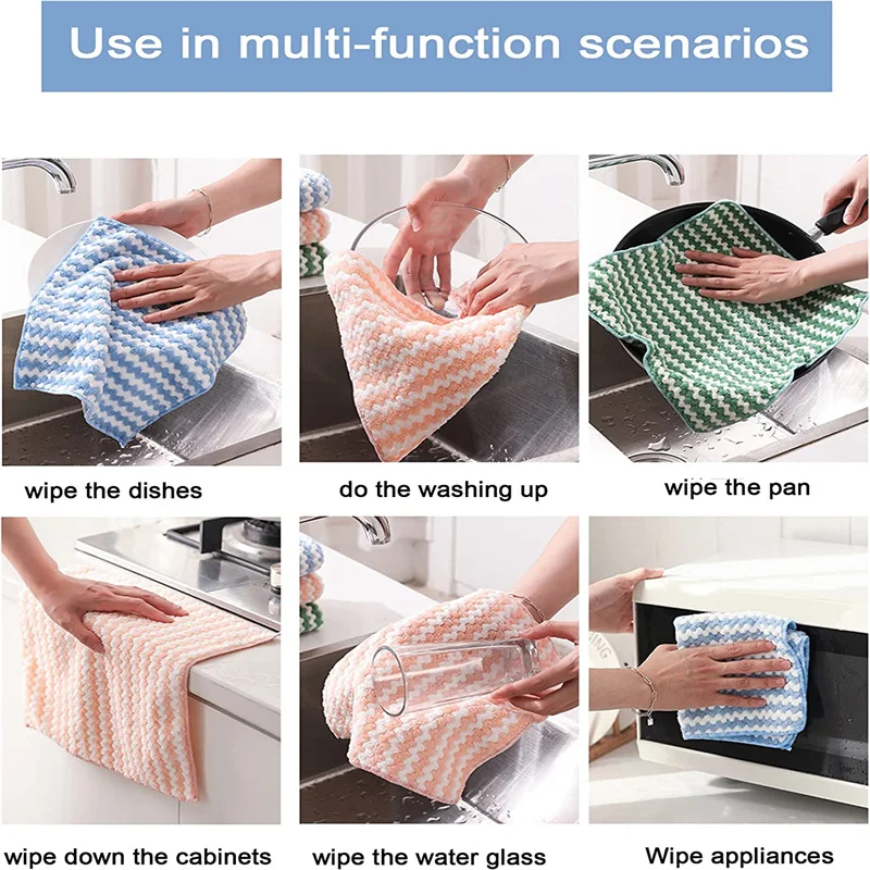 Kitchen Cleaning Rag Coral Fleece Dishcloth Super Absorbent Scouring Pad Dry Wet Daily Dish Towel Microfiber Cloth 1/5/10/15 Pc