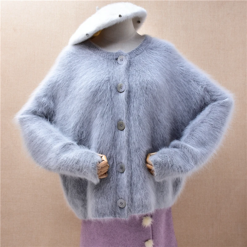 

1122 Women Autumn Winter Colored Hairy Mink Cashmere Knitted Three Quarter Sleeves Short Style Loose Cardigans Sweater Jacket
