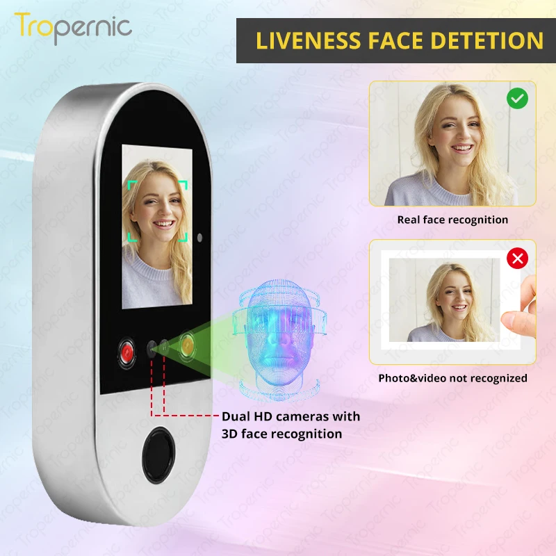 Tropernic Office Advanced Tuya App Smart Life Face Recognition Time Attendance Door Lock RFID Card Smart Access Control