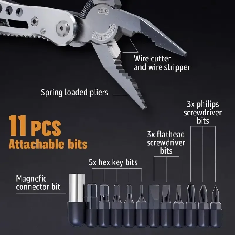 Compact Pocket Multitool with 420 Steel Pliers Essential EDC Gear for Camping, Hunting First Aid Repairs