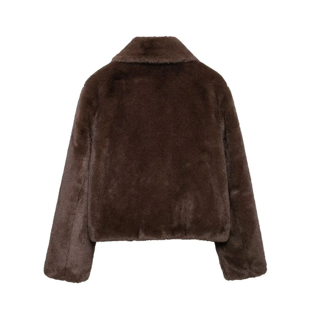 2024 RARF loose faux fur effect lapel long sleeved jacket for autumn and winter women's new collection