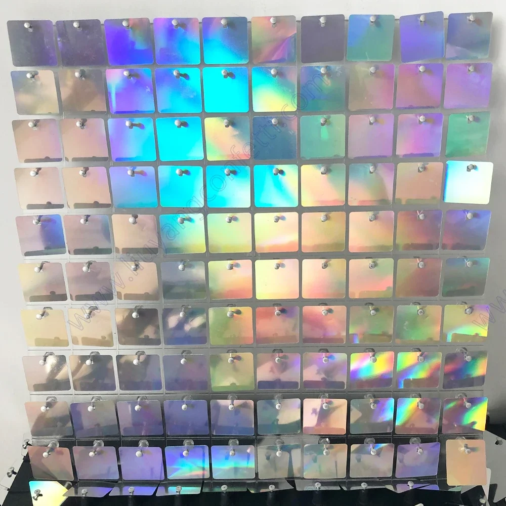 90x180cm Shimmer Wall Backdrop 18Pcs Iridescent Silver Sequin Shimer Wall Panels for Birthday Party Wedding Marriage Decorations