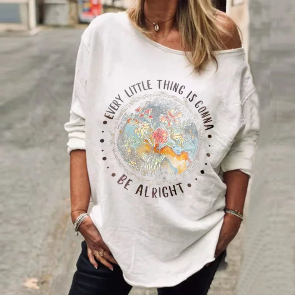 

Rheaclots Wildflowers Hippie Every Little Thing Is Gonna Be Alright Printed Women's Long Sleeves T-Shirt