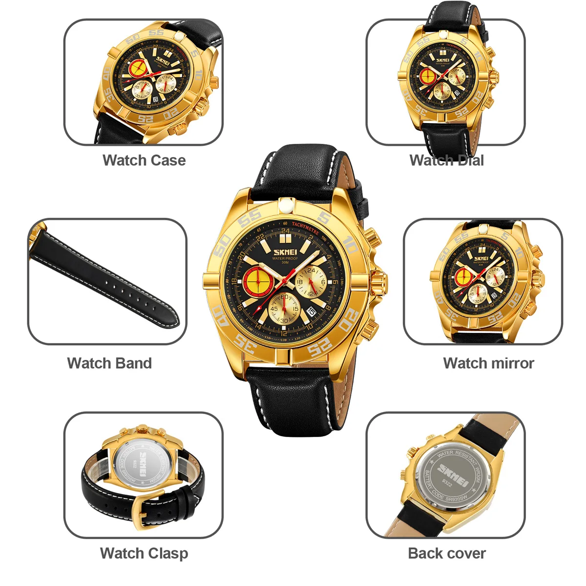 SKMEI Casual Sport Time 30M Waterproof Quartz Watches Men Leather Band Date New Fashion Wristwatch Gentleman reloj hombre