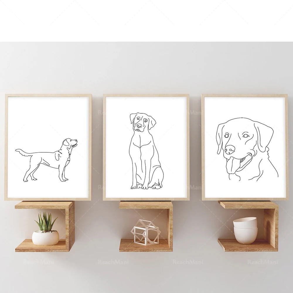 Beagle, German Shepherd, Golden Retriever, French Bulldog, Labrador Retriever, Line Art Minimalist Wall Art Poster - Dogs & Pets