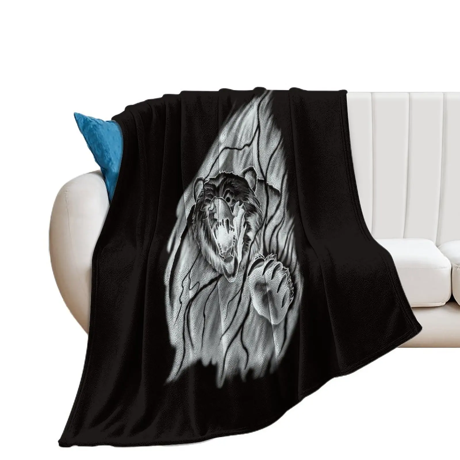 Roaring Bear breaking through the Mist in a Lightning Storm Tattoo Design Throw Blanket for babies Bed Fashionable Blankets