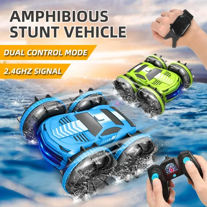 2in1 RC Car 2.4GHz Remote Control Boat Waterproof Radio Controlled Stunt Car 4WD Vehicle All Terrain Beach Pool Toys for Boys